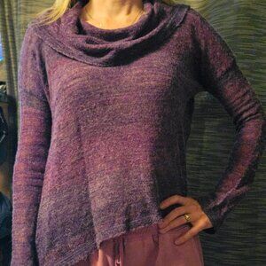 Prana 'Nenah' Asymmetrical Hem Purple Wool Blend Sweater with Alpaca, Cowl Neck